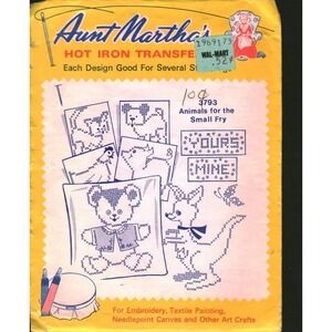 Vintage Aunt Martha's Hot Iron Transfers 3793 Animals for the Small Fry Nursery